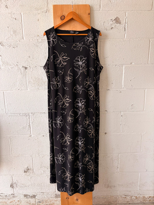 Vtg Black Floral Maxi Dress : 26/28