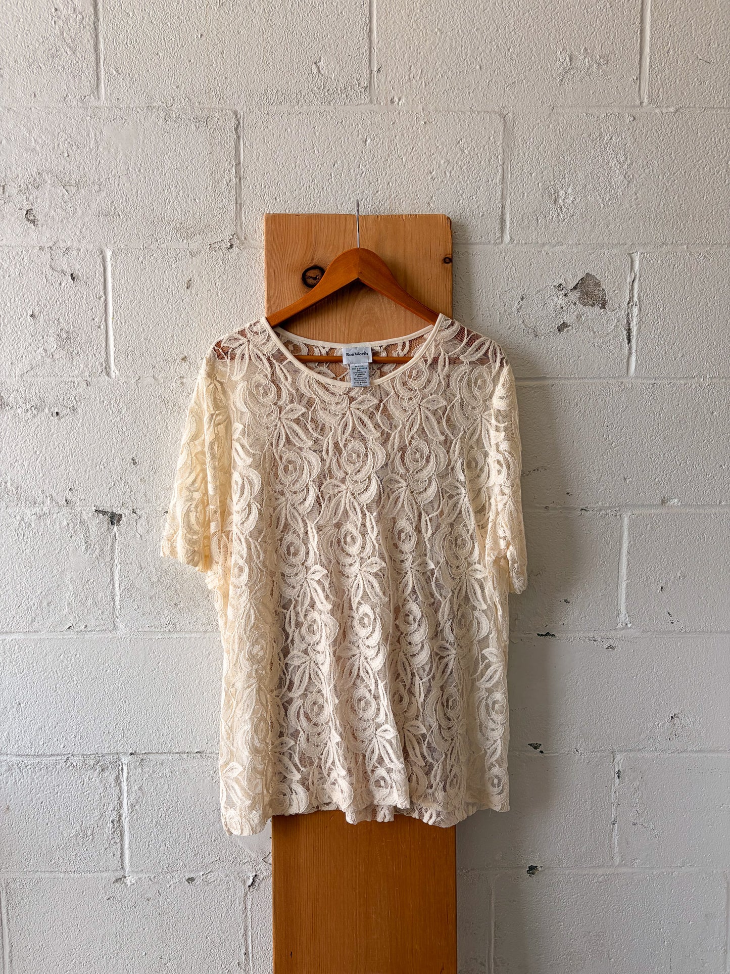 Ivory Sheer Lace Top : XL