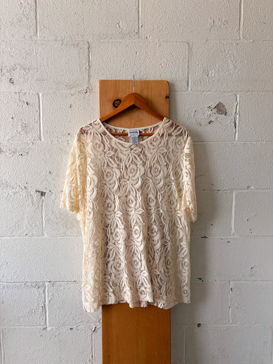 Ivory Sheer Lace Top : XL