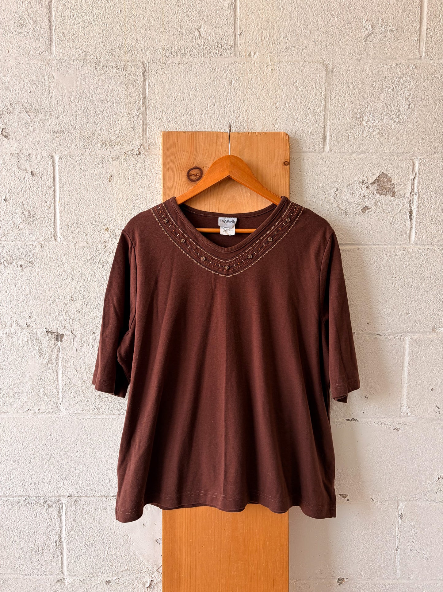 Brown Beaded Top : XL Petite