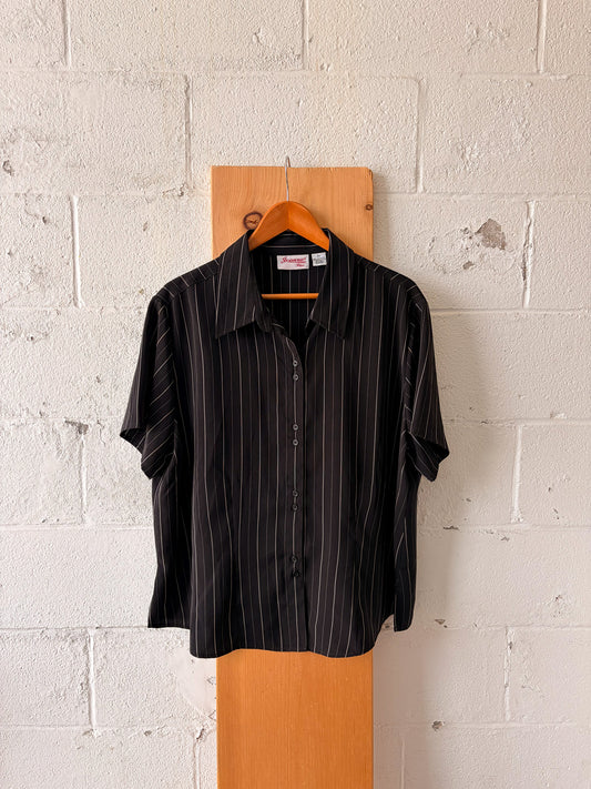 Vtg Striped Button Up Blouse : 2X
