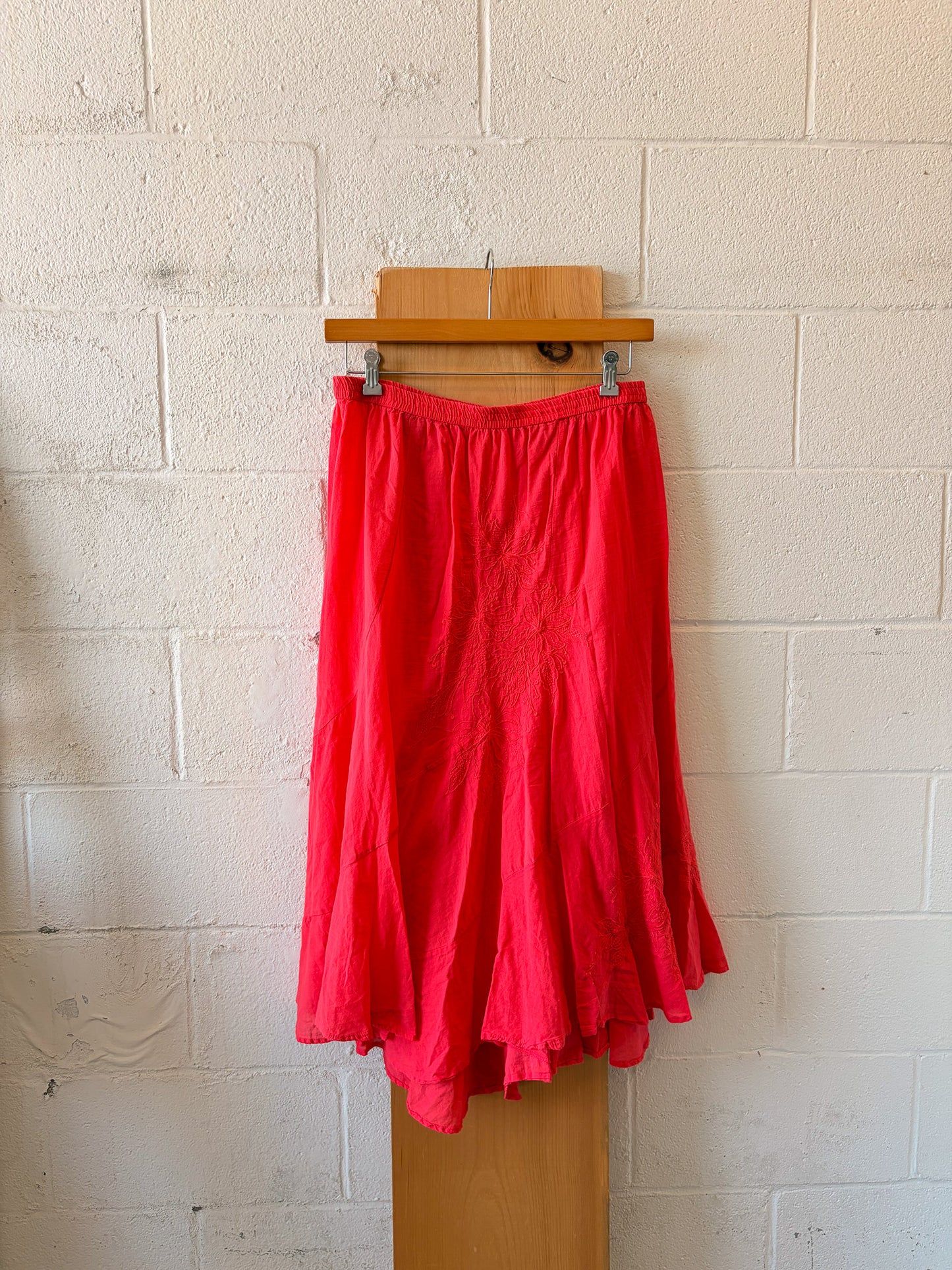 Floral Embroidered Pink Skirt : 36"W