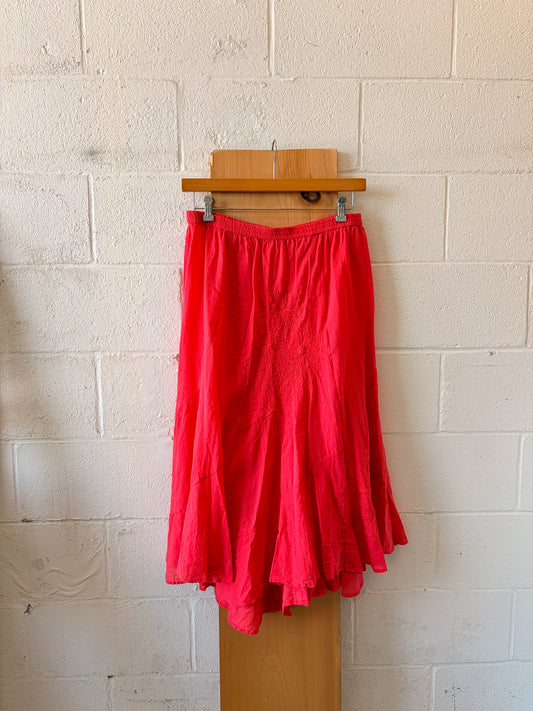 Floral Embroidered Pink Skirt : 36"W