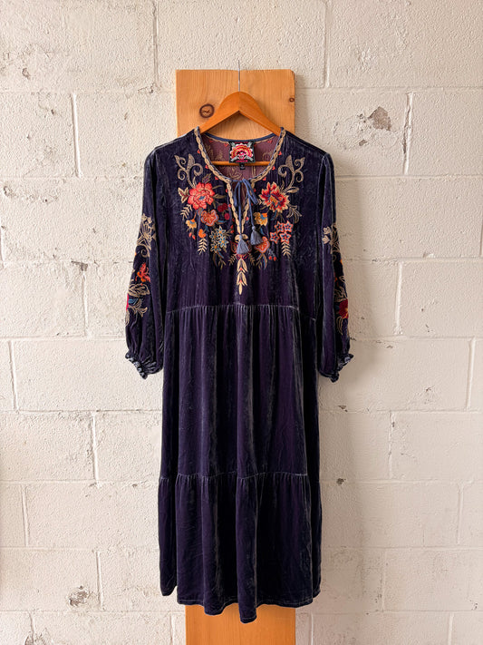 Johnny Was Floral Embroidered Velvet Boho Dress : M