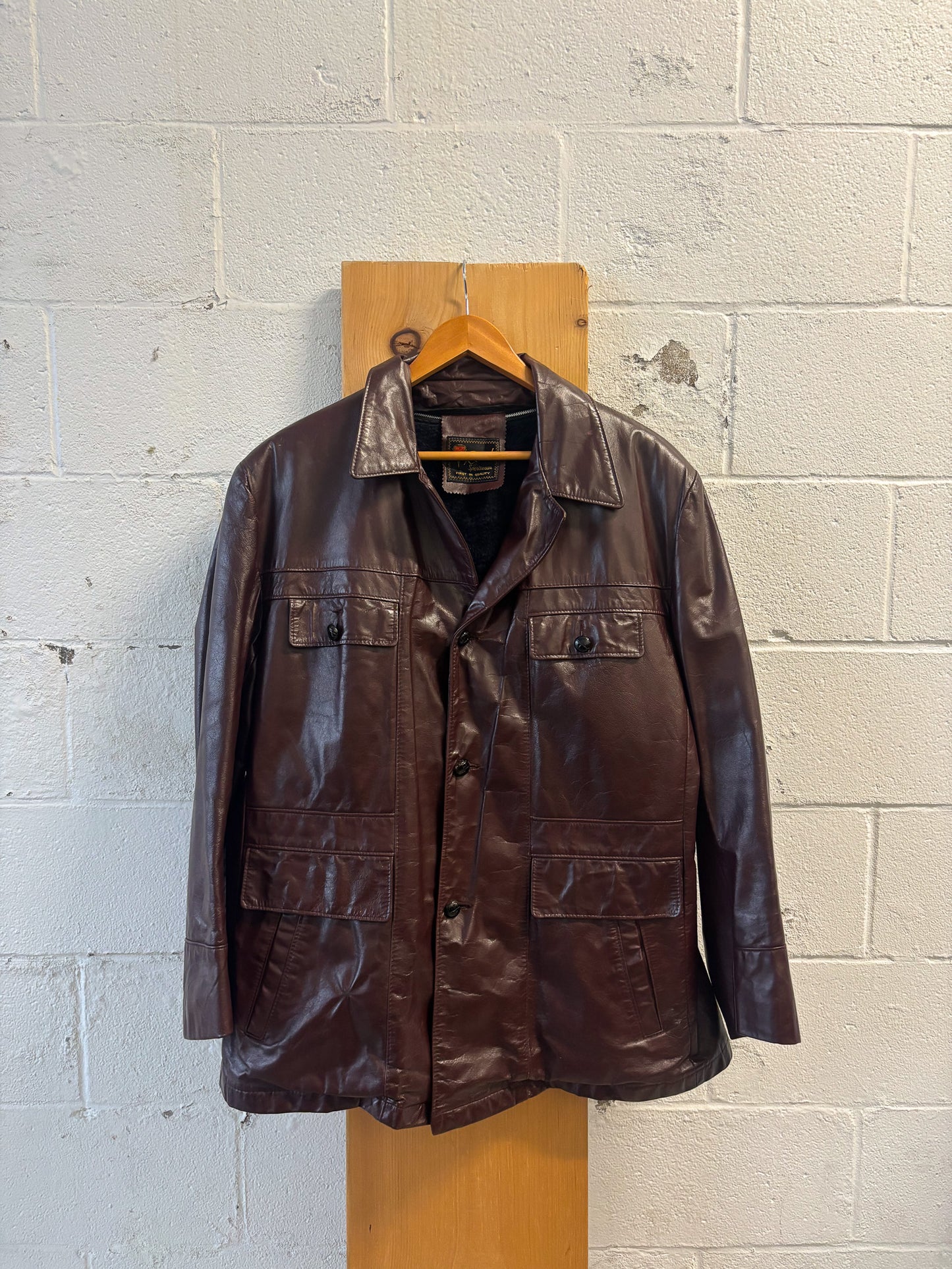 Vtg Burgundy Leather Jacket : L/XL