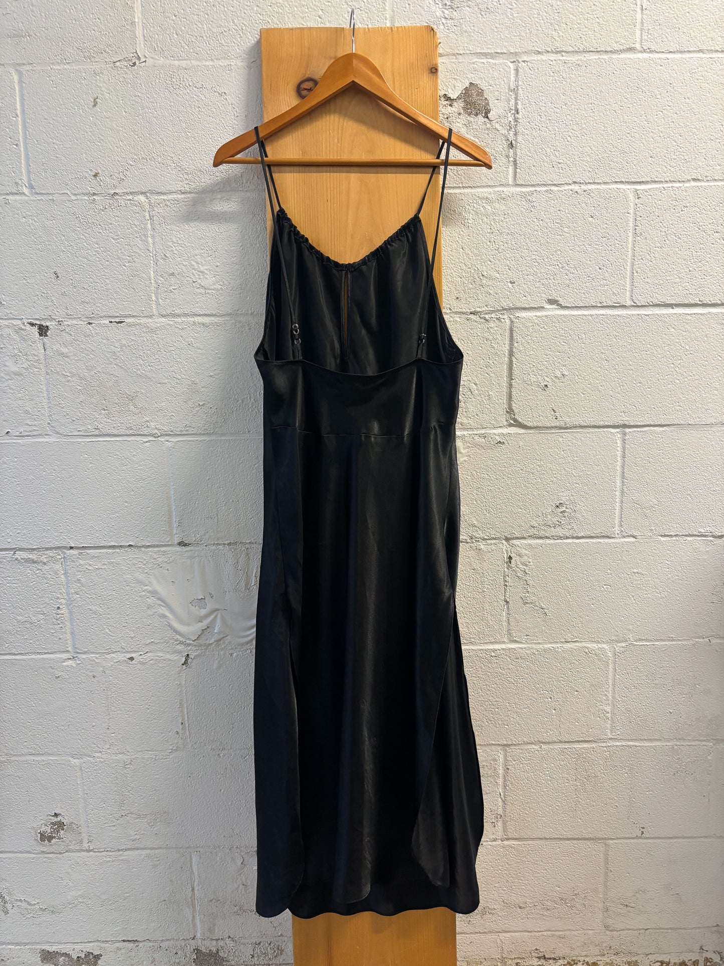 Black Satin Slip Dress : L