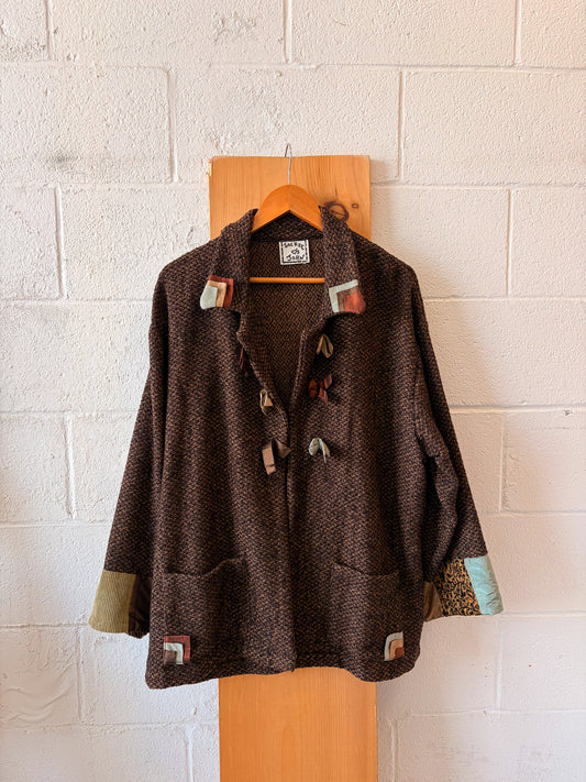 Funky Multi-Patterned Brown Wool Jacket : S