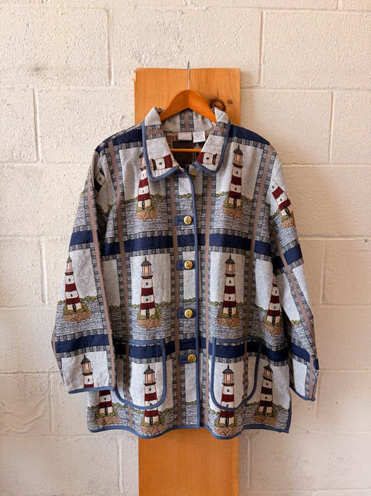 Vtg Lighthouse Tapestry Jacket : 3XL