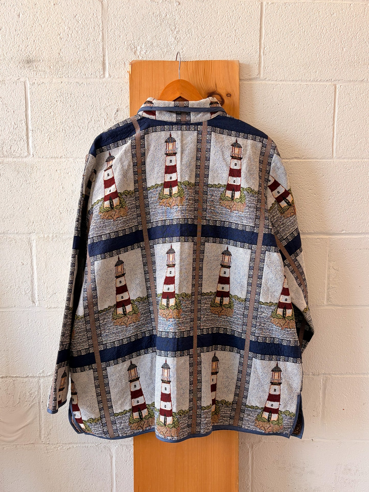 Vtg Lighthouse Tapestry Jacket : 3XL
