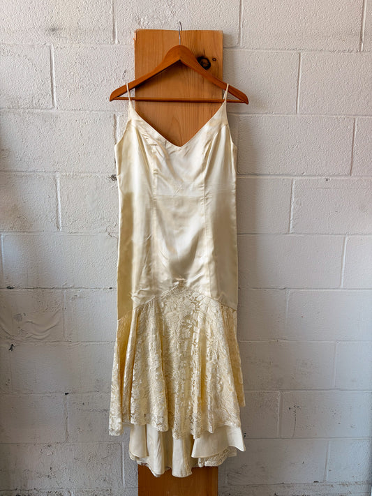 Vtg Ivory Lace Detailed Drop Waist Dress : 9/10
