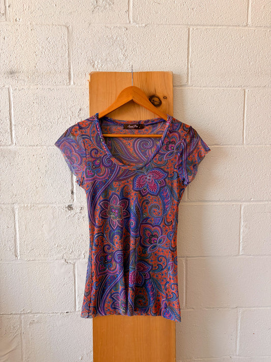Colorful Micro Mesh Paisley Top : M