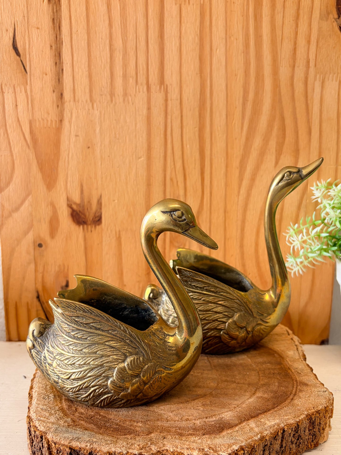 Vtg Pair of Brass Swan Planters (Local Pick Up Only)