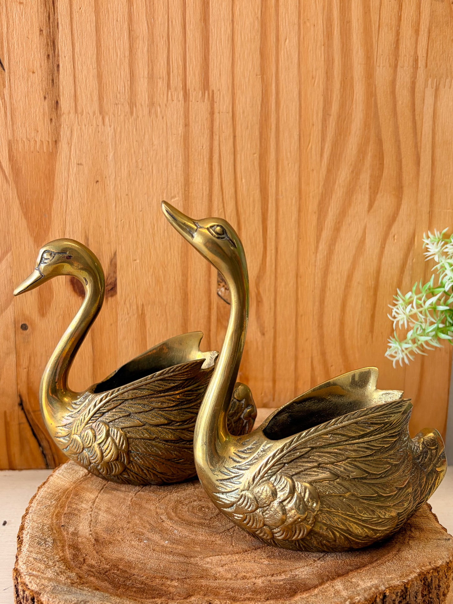 Vtg Pair of Brass Swan Planters (Local Pick Up Only)