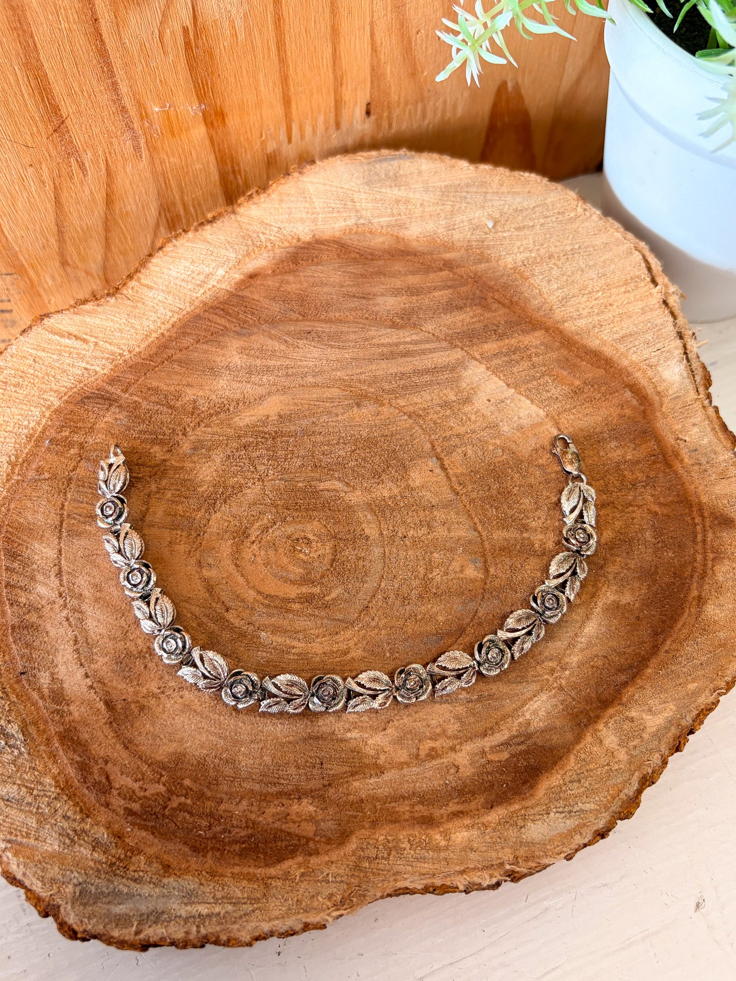 Vtg 925 Rose Link Bracelet