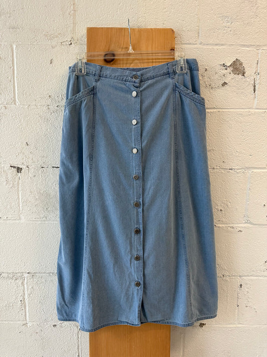 Vtg Denim Midi Skirt : 36"W