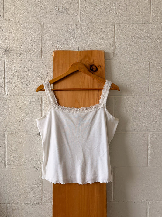 Classic White Lace Trim Tank : XL