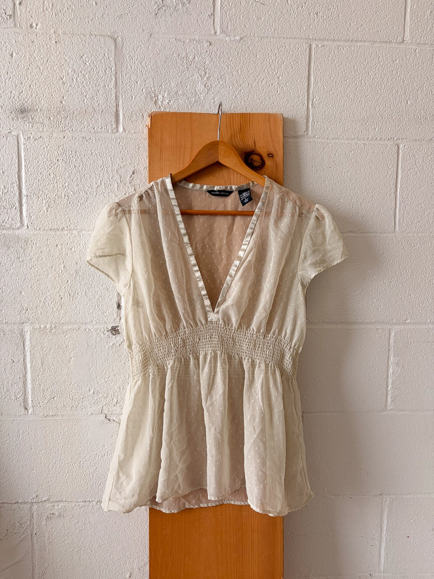 Sheer Cream Polka Dot Blouse : L