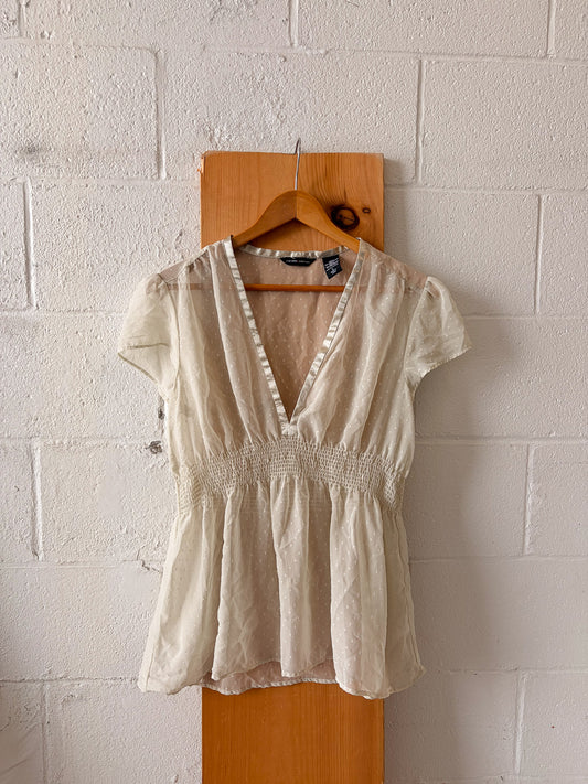 Sheer Cream Polka Dot Blouse : L