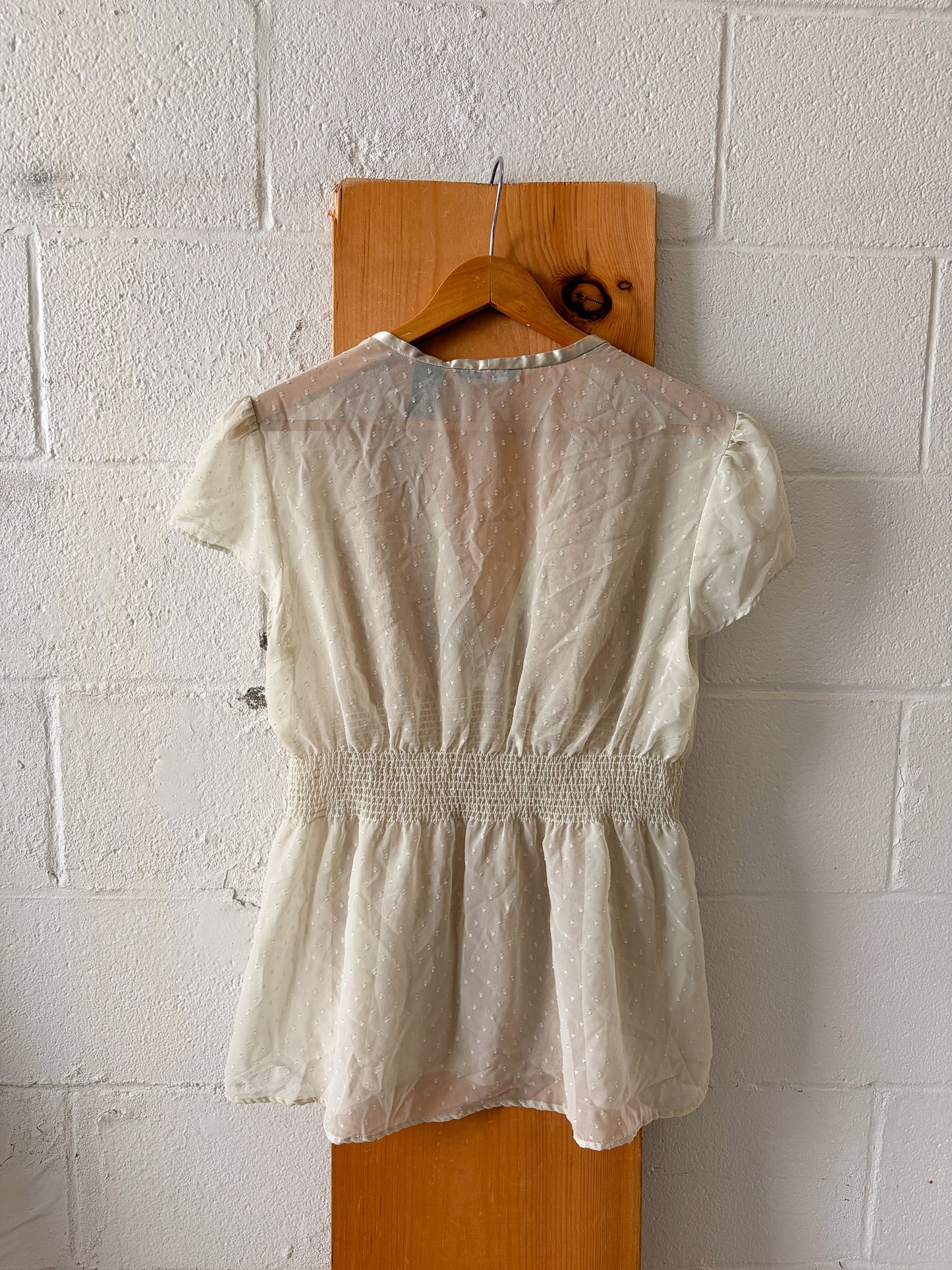 Sheer Cream Polka Dot Blouse : L