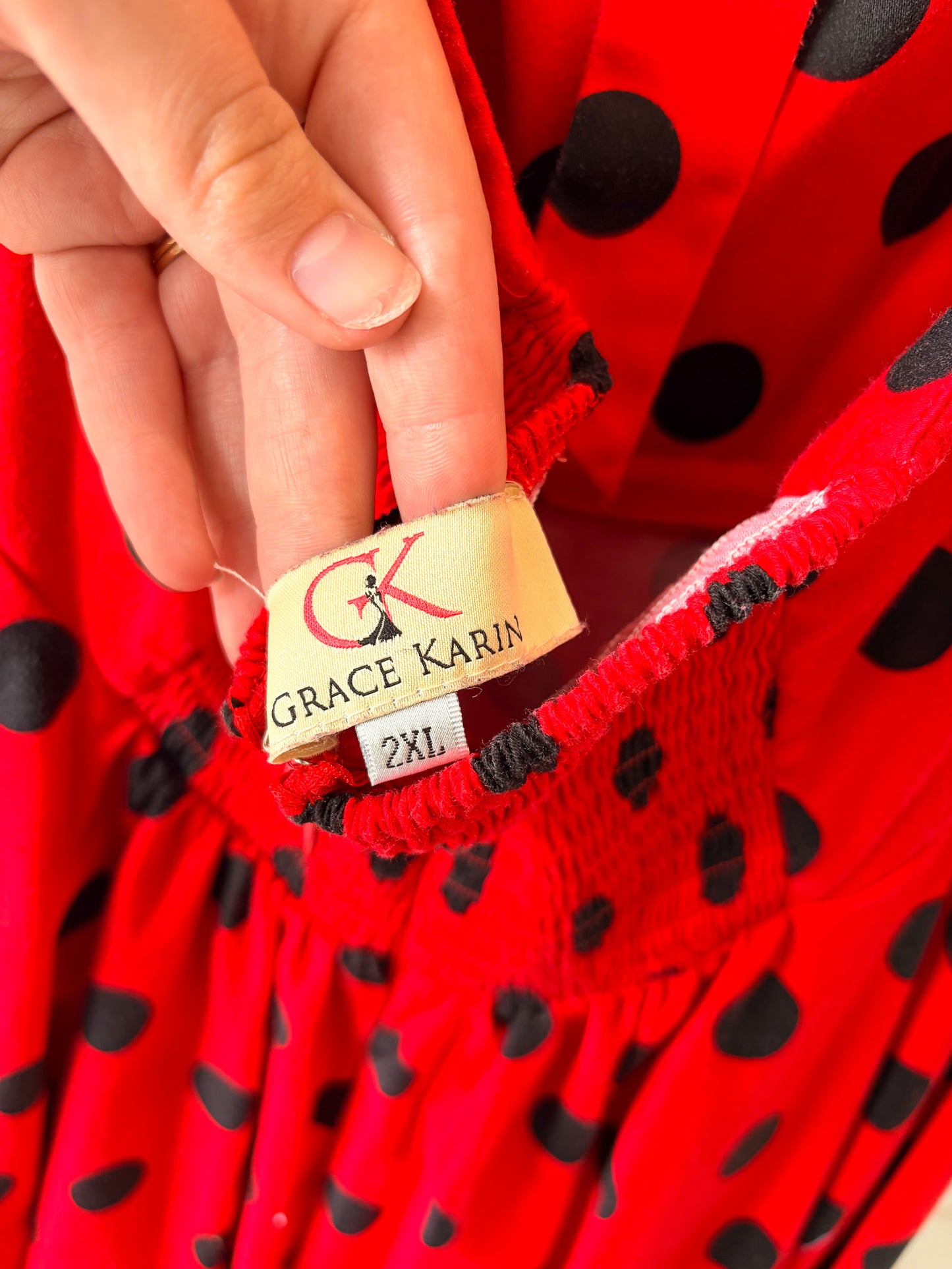 Grace Karin Red & Black Polka Dot Swing Dress : 2X