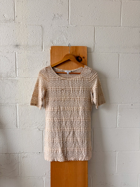 Cream Stretch Lace Top : M