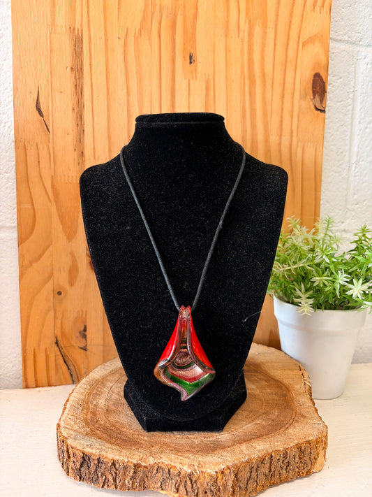 Sparkly Swirled Red Pendant Cord Necklace