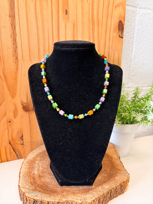 Colorful Square Beaded 925 Necklace