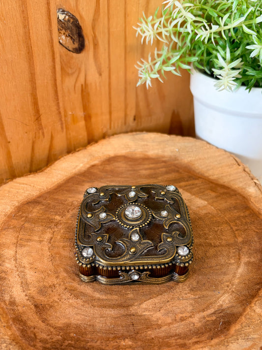 Rhinestone Detailed Metal Trinket Box