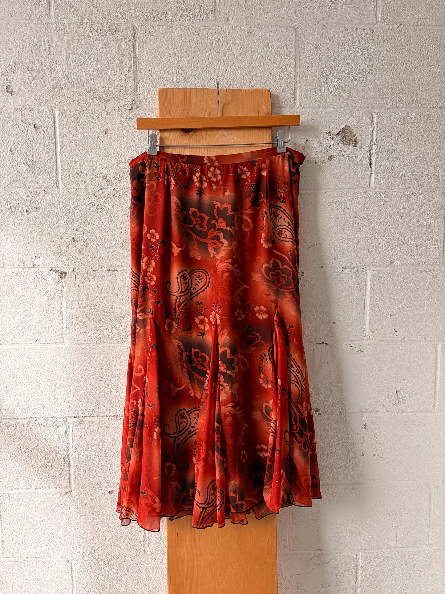 Burnt Orange Floral Maxi Skirt : XL