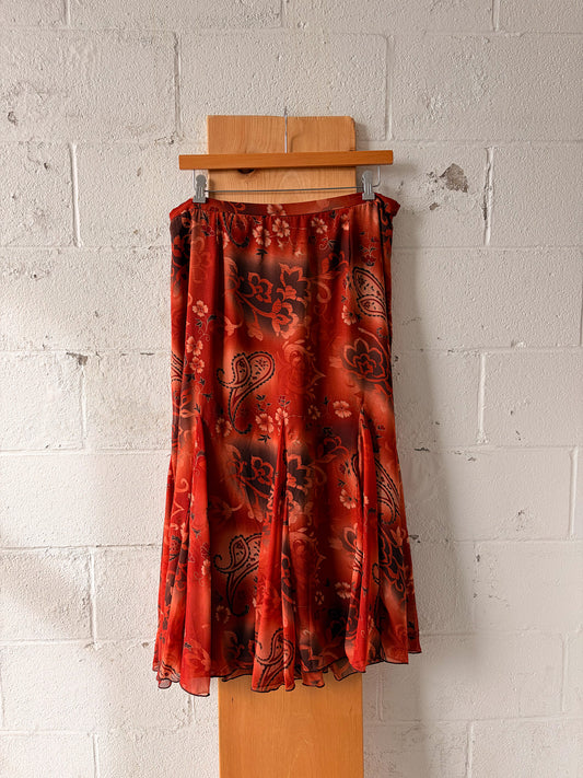 Burnt Orange Floral Maxi Skirt : XL