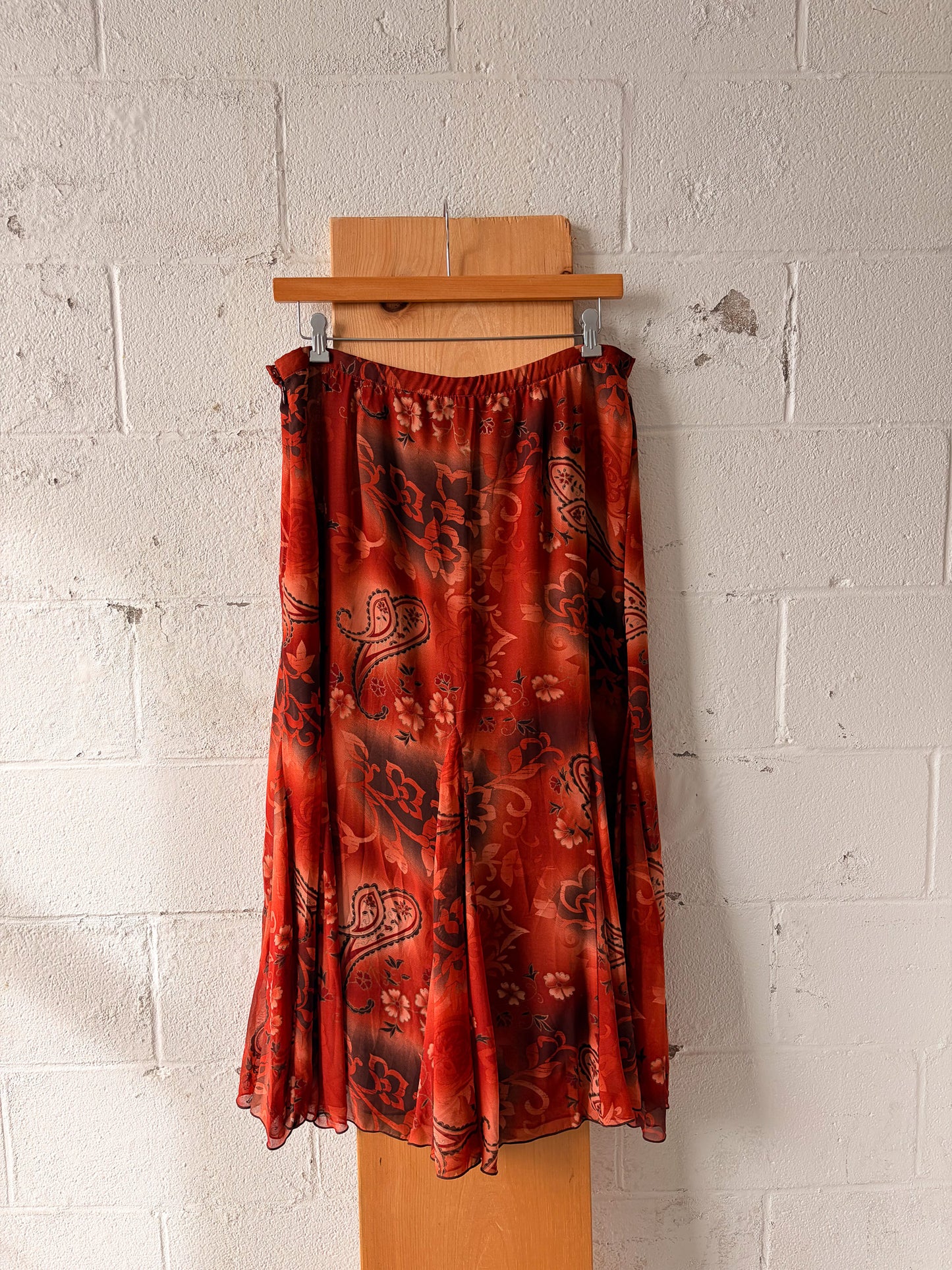 Burnt Orange Floral Maxi Skirt : XL