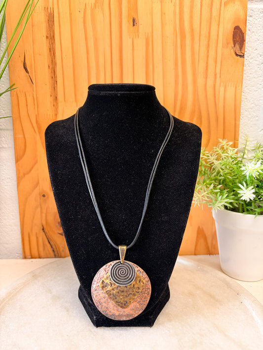 Layered Metal Pendant Cord Necklace