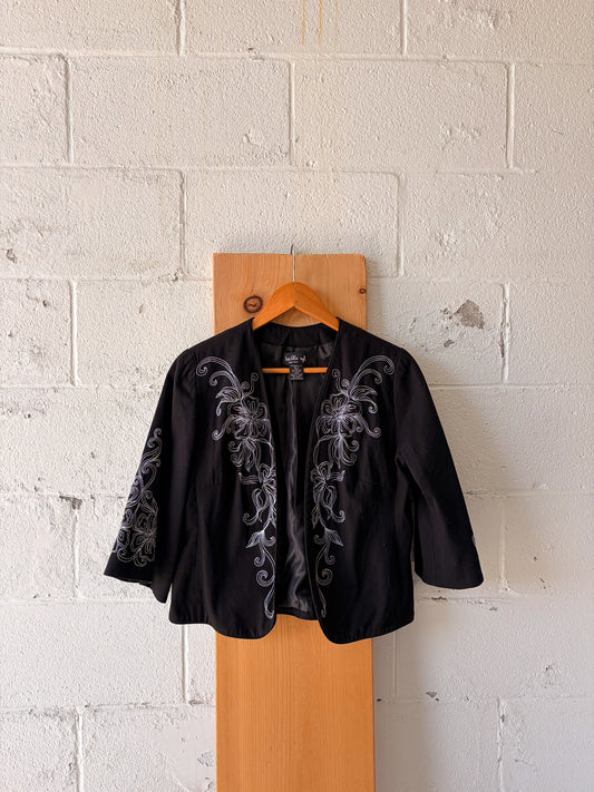 Black & White Floral Embroidered Blazer : M