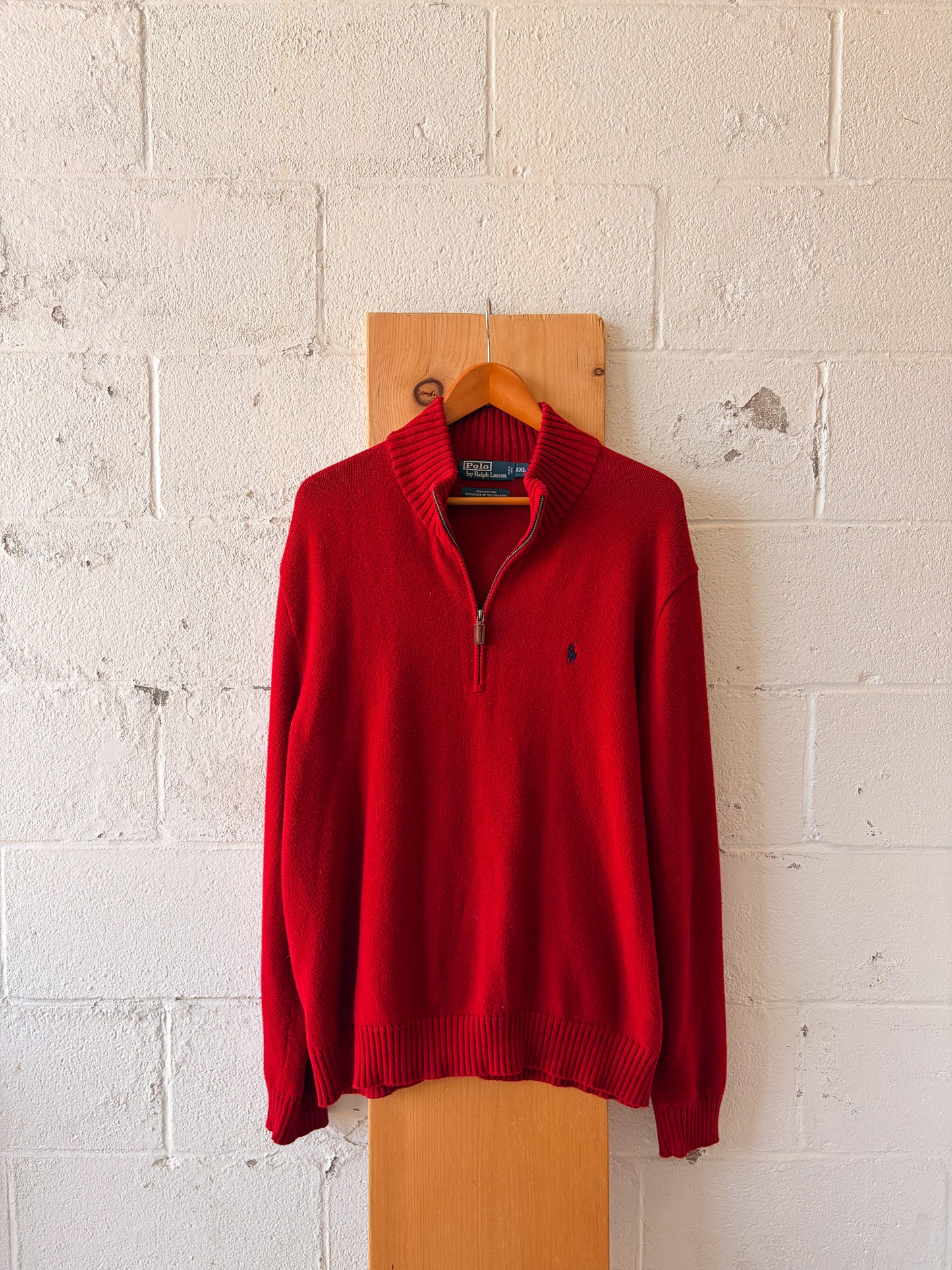 Ralph Lauren Red Knit Quarter Zip : XXL