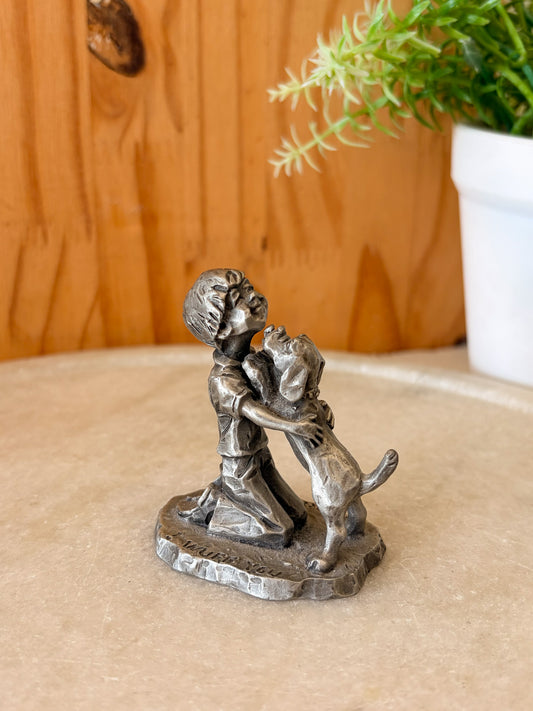"I Wuff You" Little Pewter Dog & Boy Figure