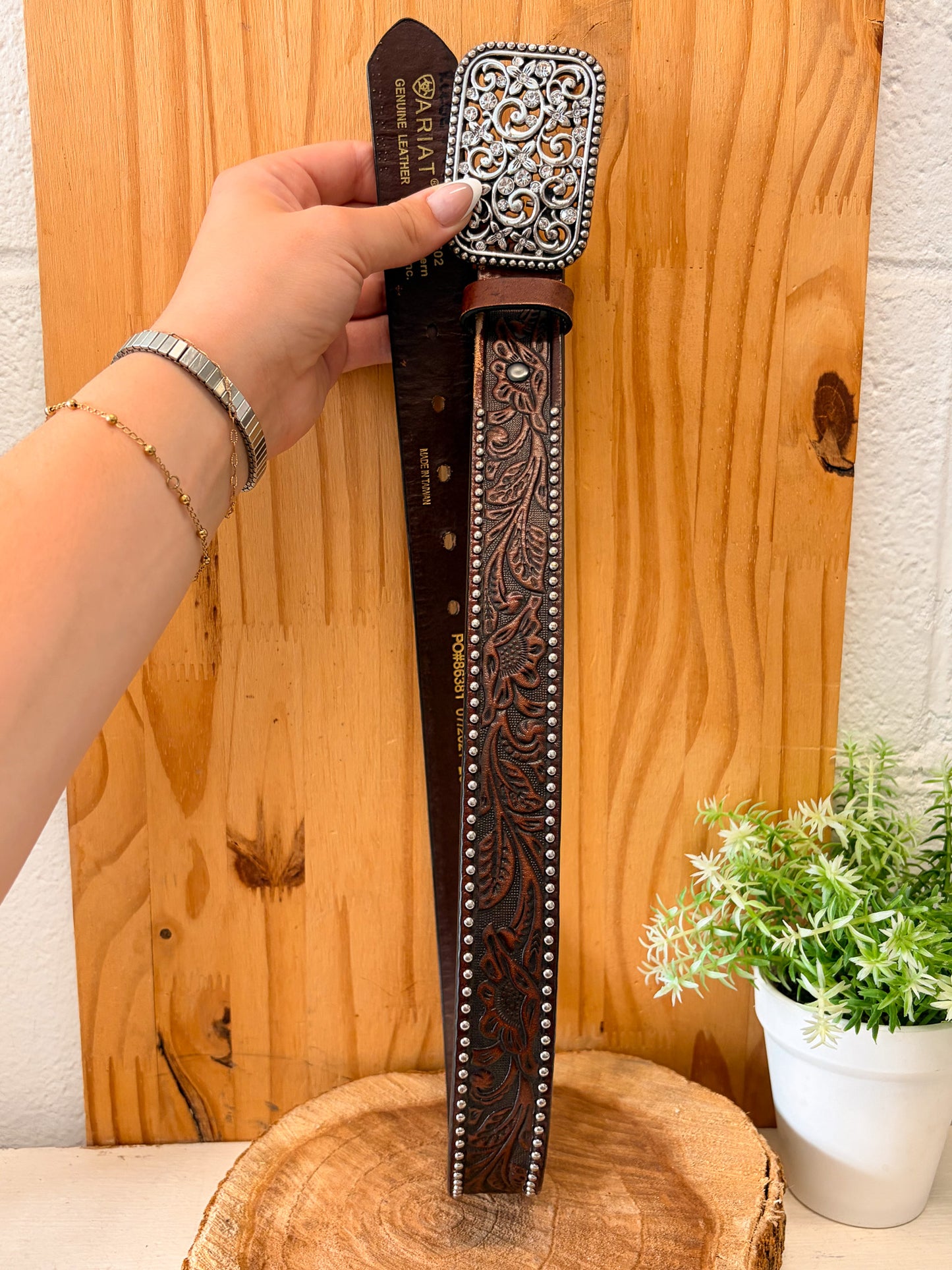 Ariat Floral Studded Leather Belt