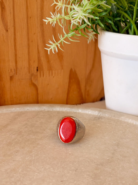 Vtg 1964 Carnelian Silver Ring : Size 8.5