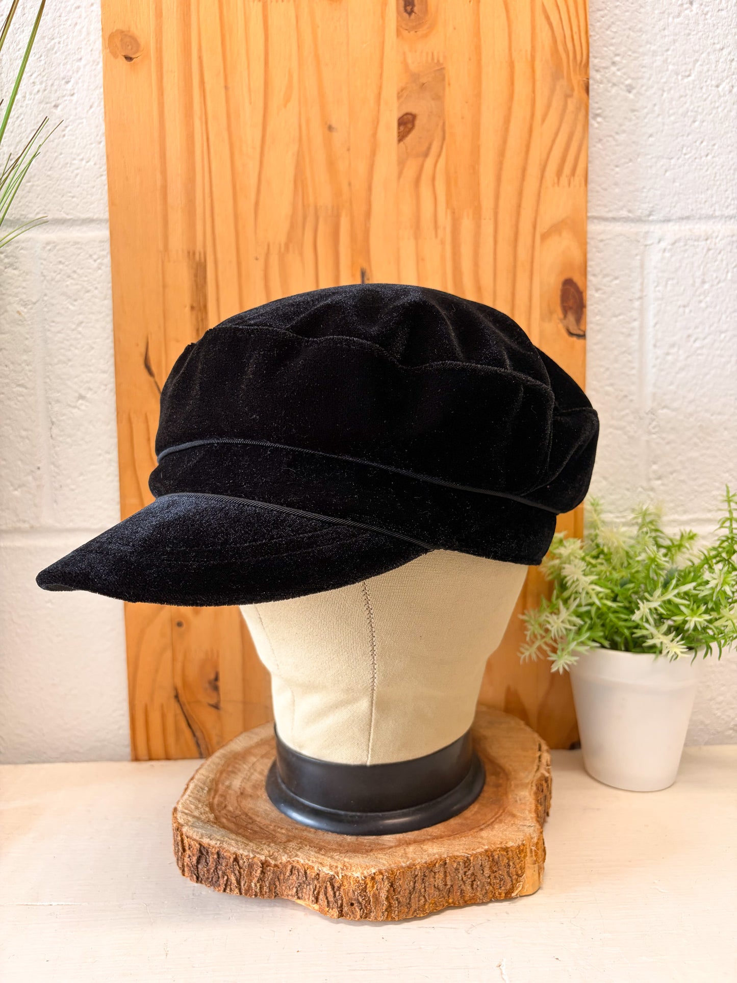 Black Velvet Newsboy Cap