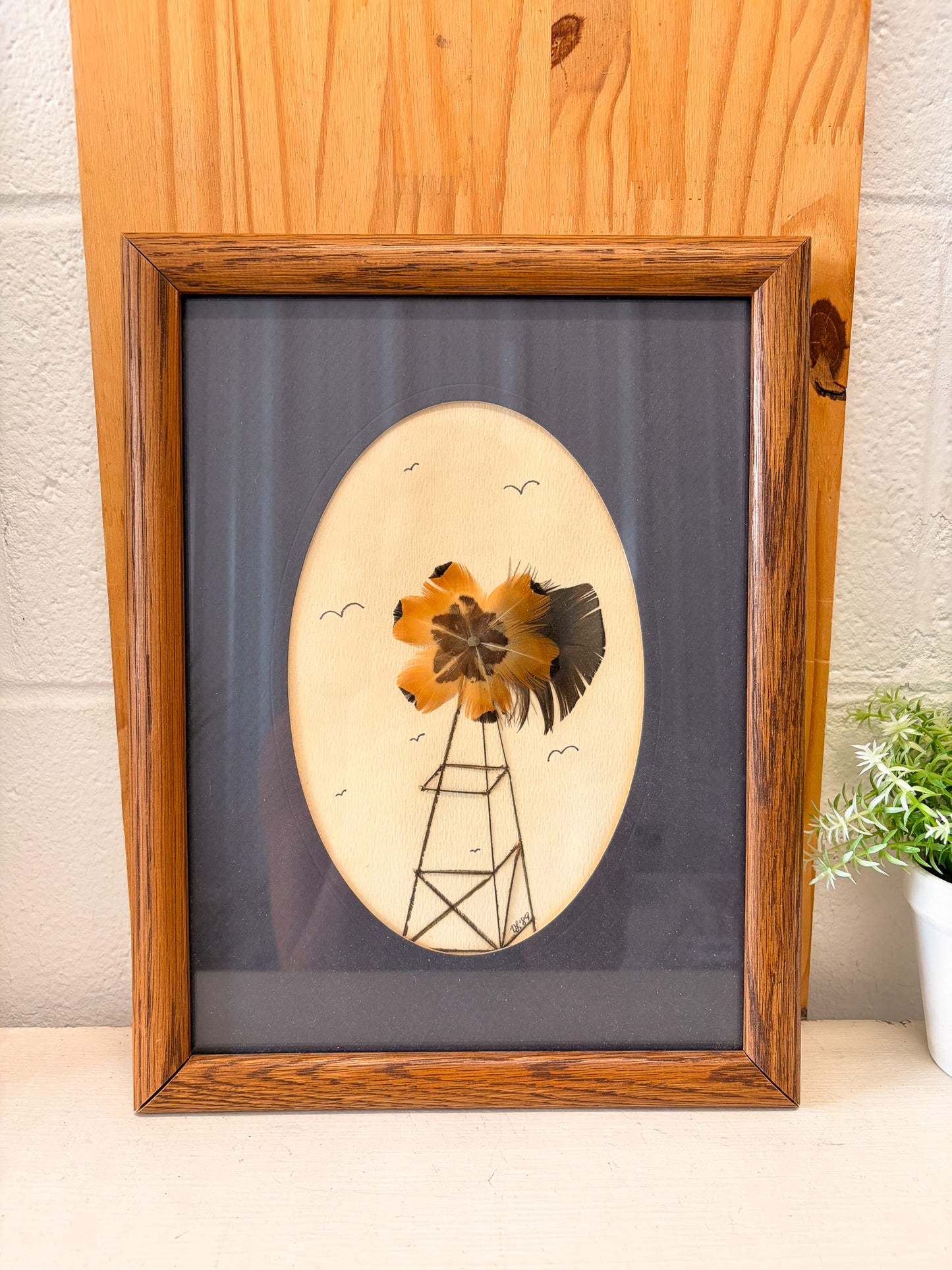Vtg Framed Feather Windmill Art (Local Pick Up Only)