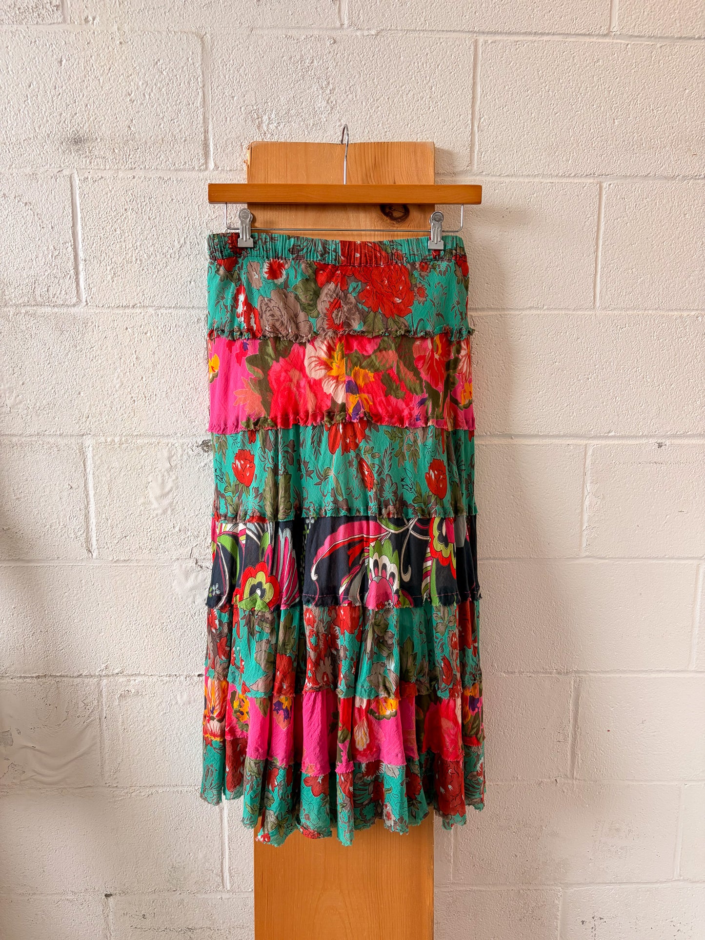 Tiered Bright Floral Skirt : 34"W