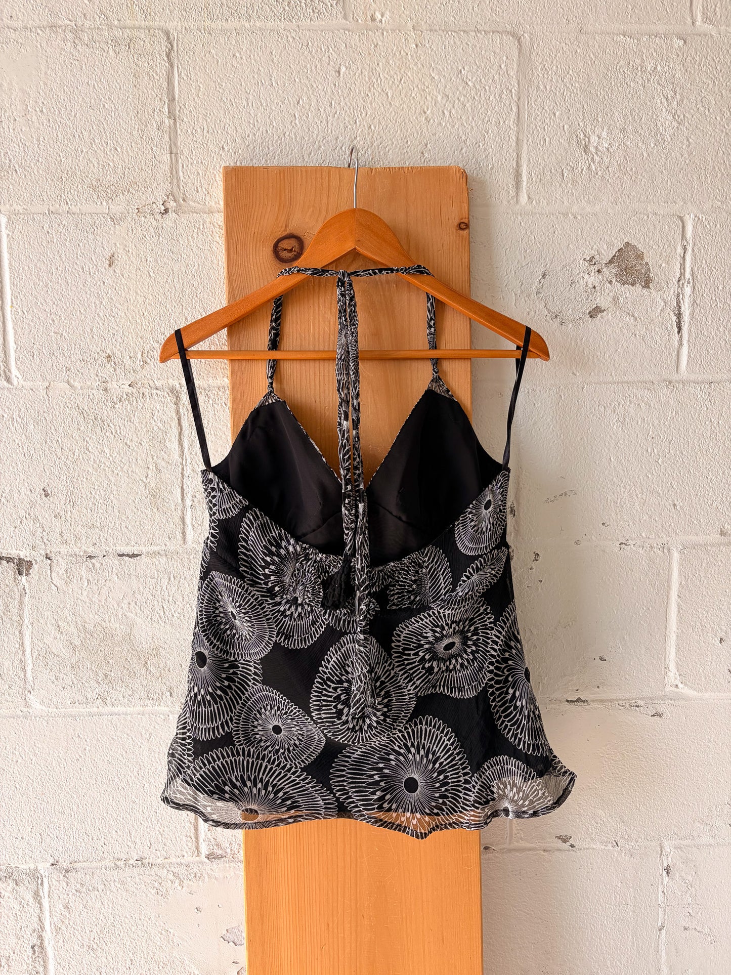 Black Floral Halter Top : L