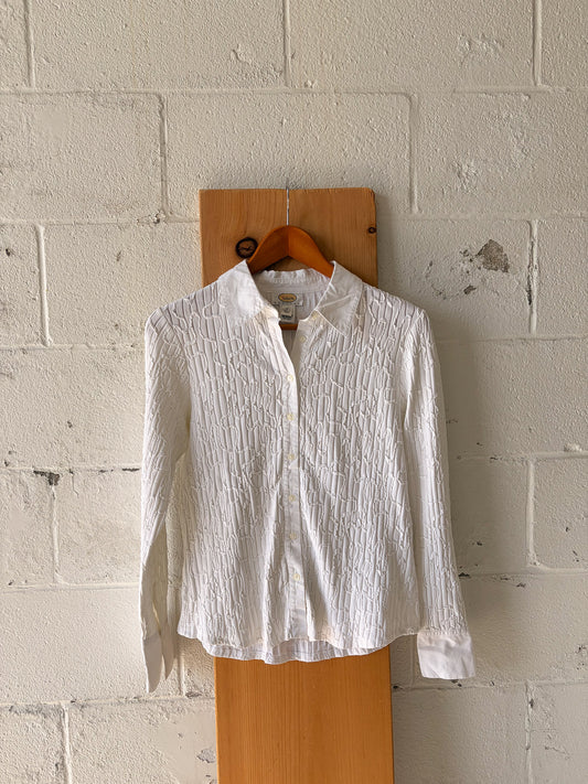 Textured White Long Sleeve Top : M