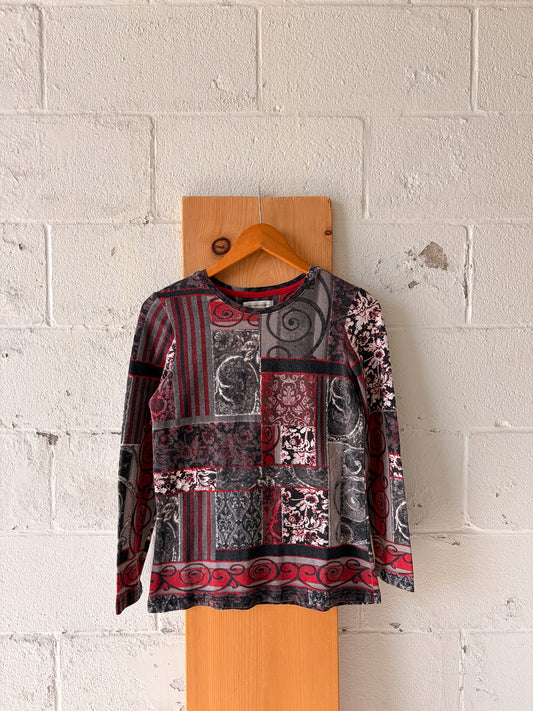 Patterned Red & Black Long Sleeve Top : S