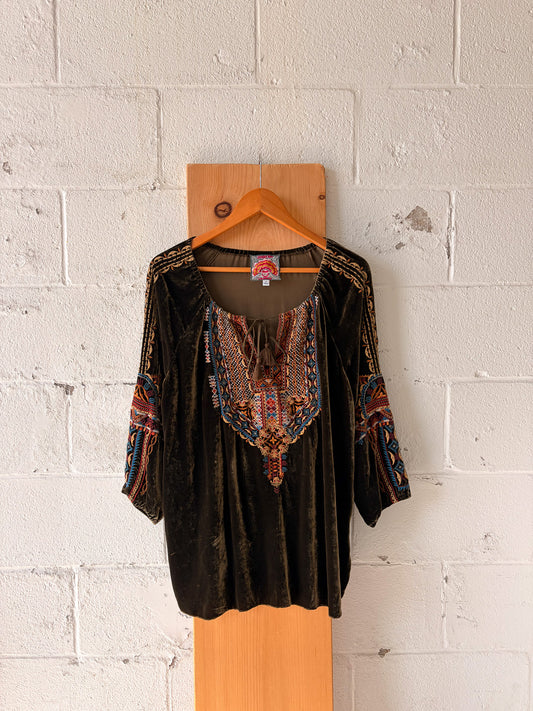 Johnny Was Velvet Floral Embroidered Top : M