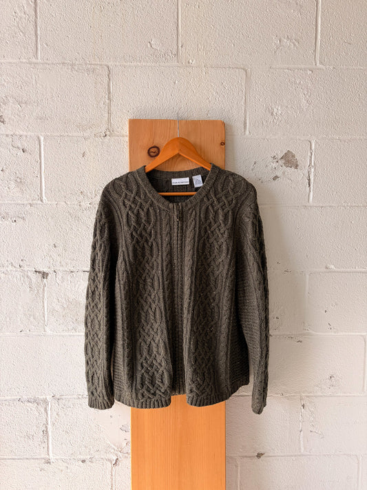 Green Zip Up Sweater : XL