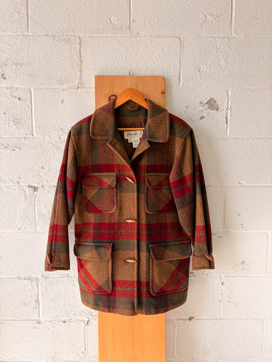 Vtg Eddie Bauer Plaid Wool Blend Coat : S