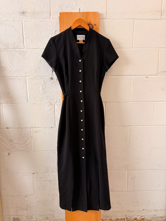 Vtg Black Button Down Dress : 6