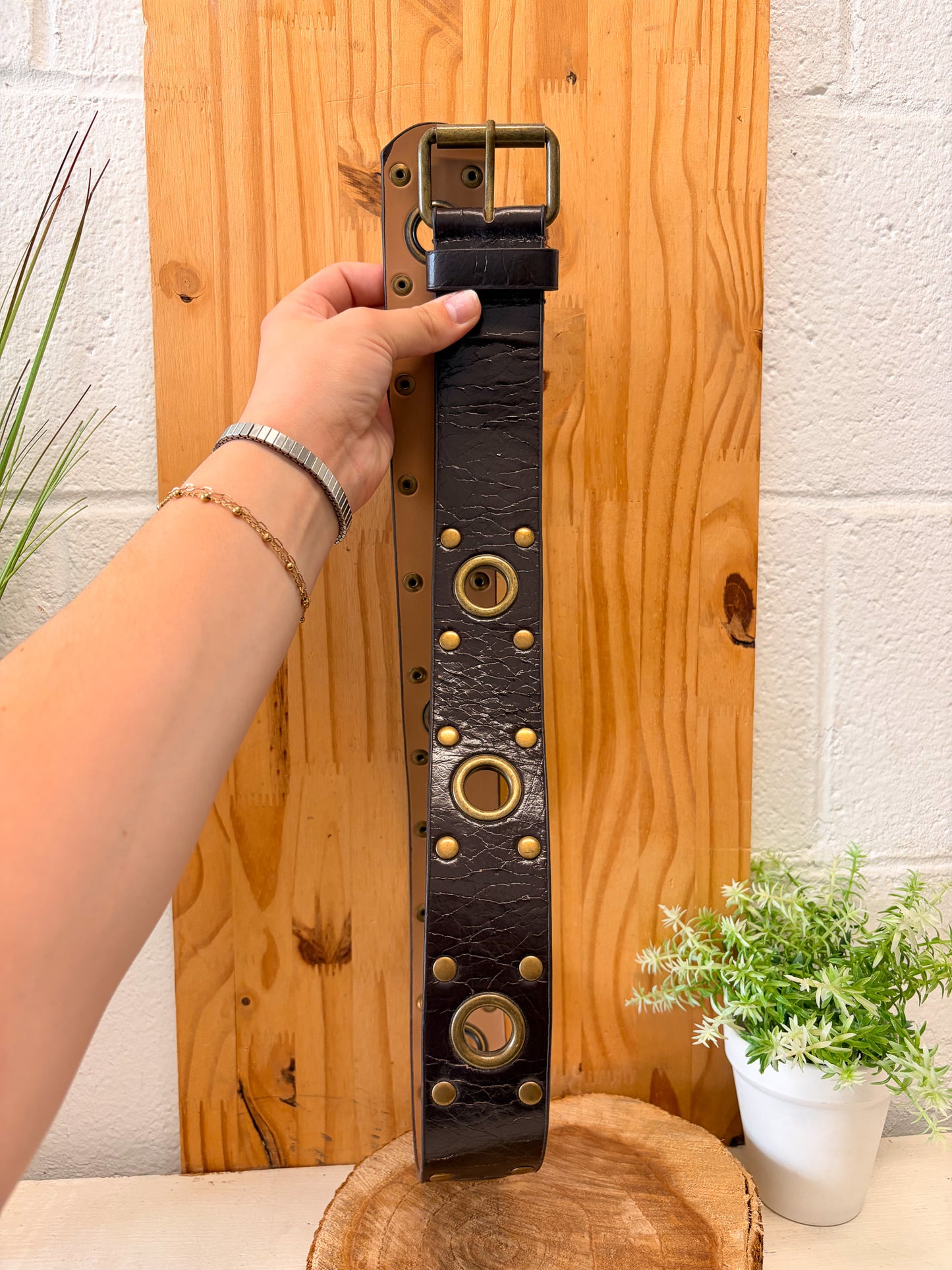 Brown & Brass Tone Belt : S/M
