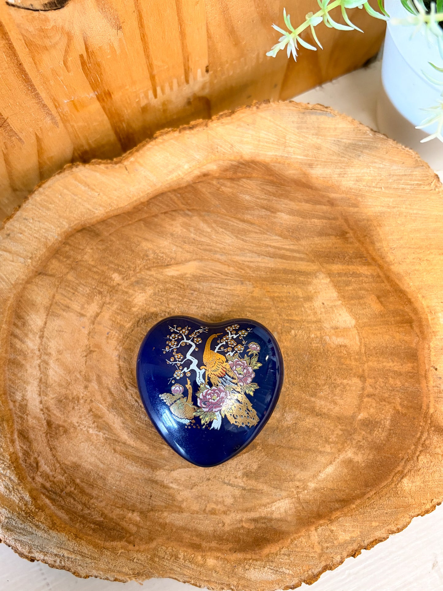 Vtg Peacock Heart Trinket Case
