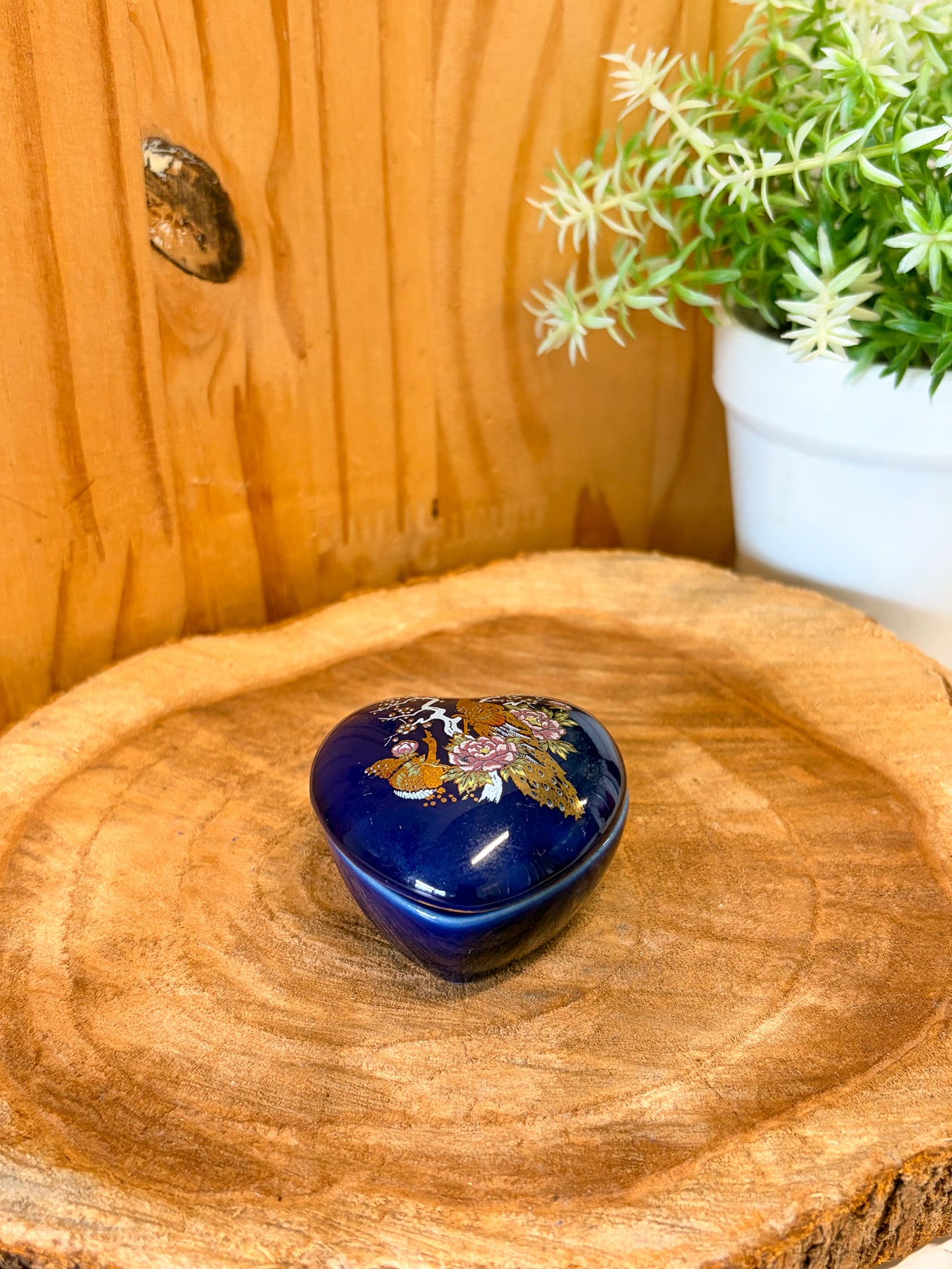 Vtg Peacock Heart Trinket Case